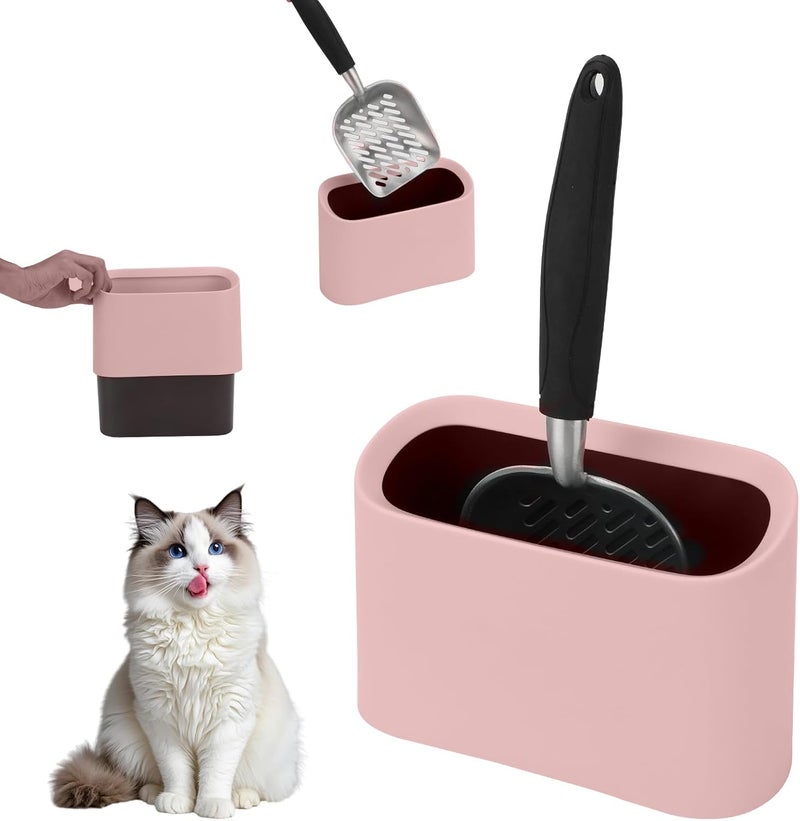 Midollarle Heavy-Duty Cat Litter Scoop with Holder, Metal Cat Scooper and Detachable Trash Can,Aluminum Kitty Poop Shovel Captures All Clumps,Speed Sifter Litter Box Scooper and Caddy with Lid(Pink) - Image 1